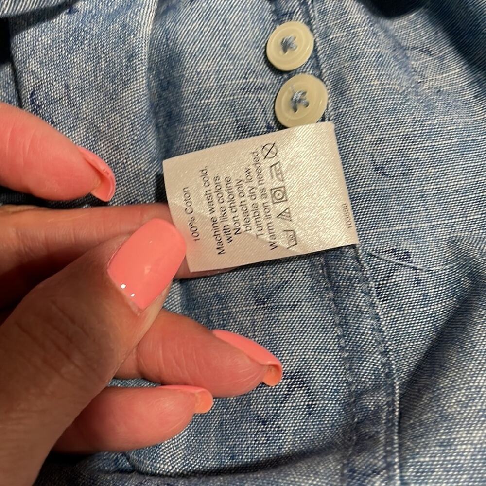 J Crew chambray anchors button-up top Sz XS Preppy Beach Coastal Roomy Cotton - Picture 7 of 8